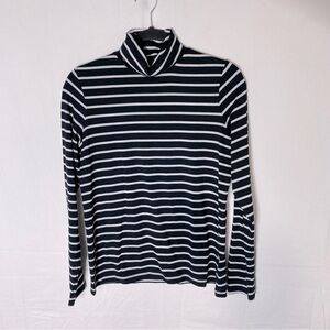 Banana Republic Threadsoft Black White Striped Long Sleeve Turtleneck Shirt M
